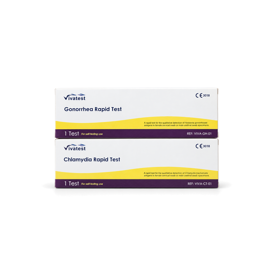 VivaTest chlamydia and gonorrhoea rapid test kit boxes