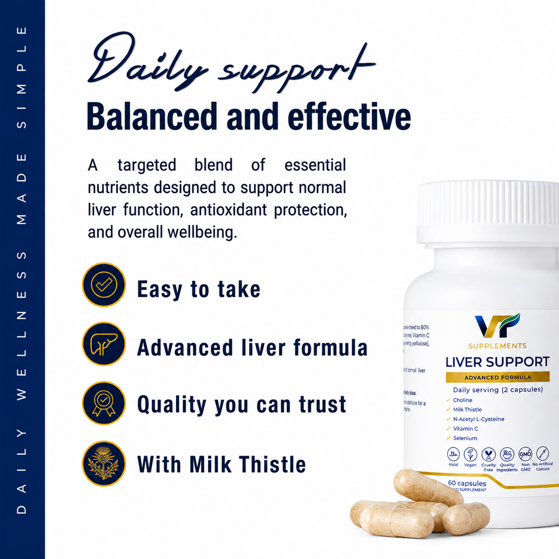 VT Supplements Milk Thistle 300mg Capsules with Choline NAC Selenium Vitamin C and Vitamin E