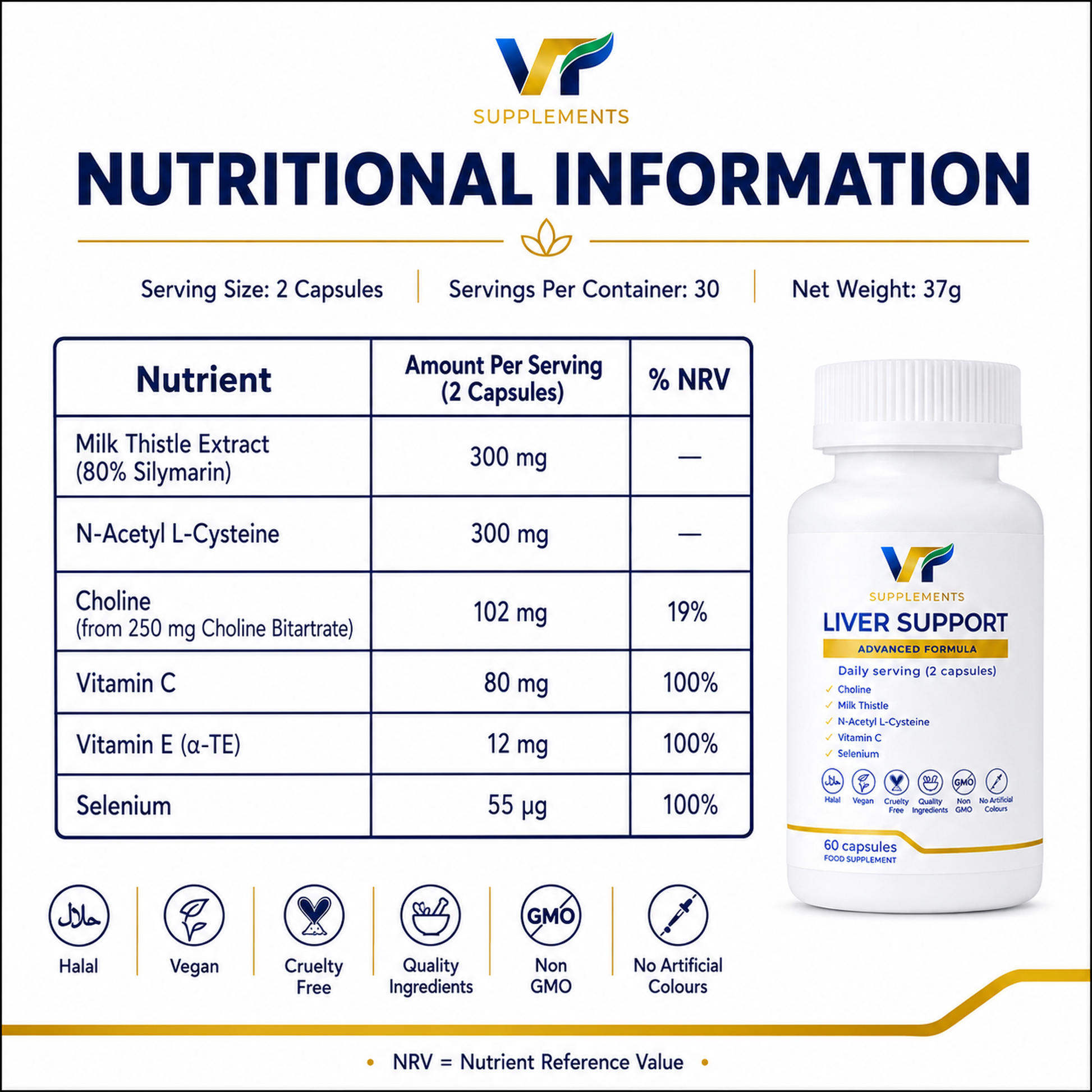 VT Supplements Milk Thistle 300mg Capsules with Choline NAC Selenium Vitamin C and Vitamin E