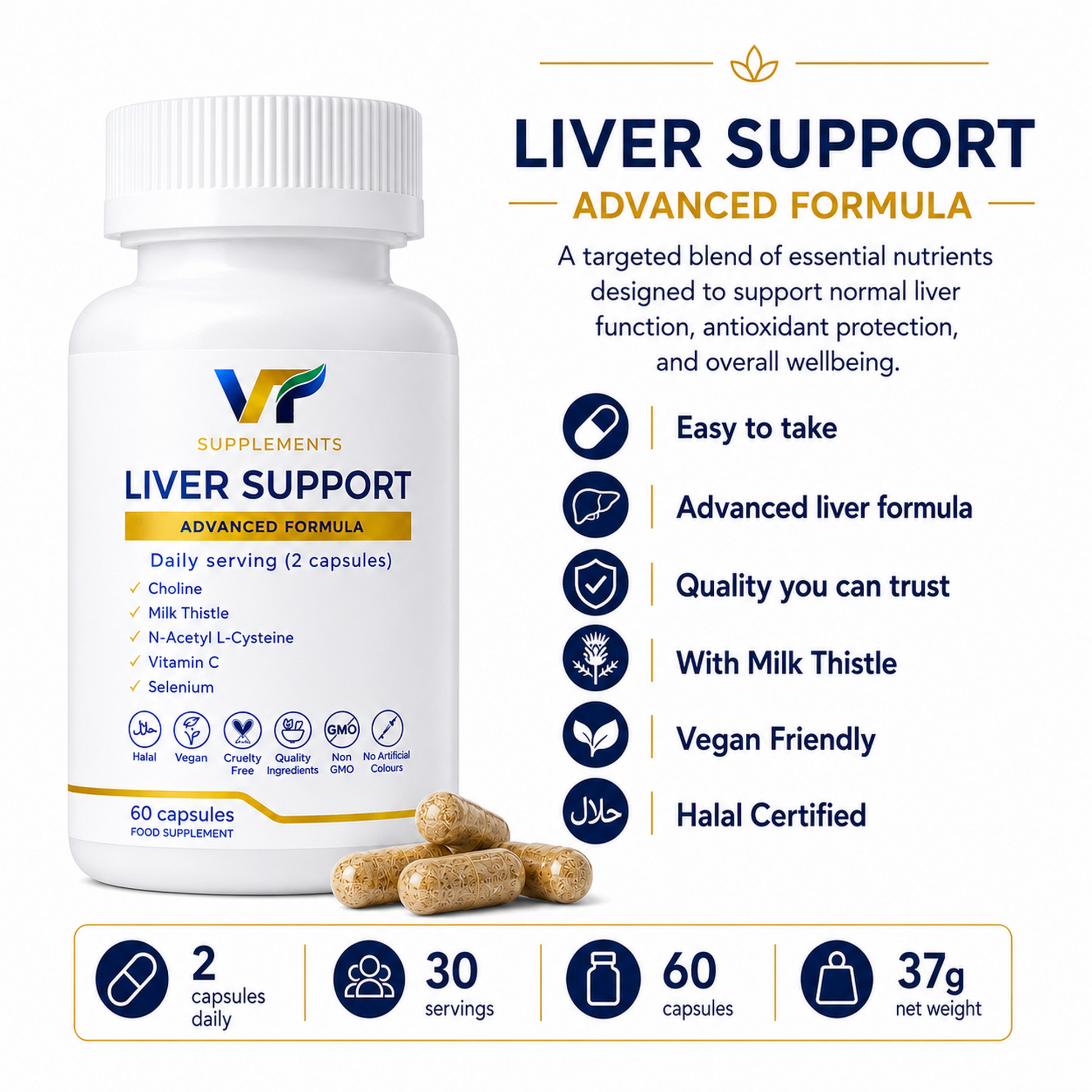 VT Supplements Milk Thistle 300mg Capsules with Choline NAC Selenium Vitamin C and Vitamin E