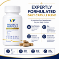 Supplement bottle labeled 'Prostate Formula' with capsules on a white background