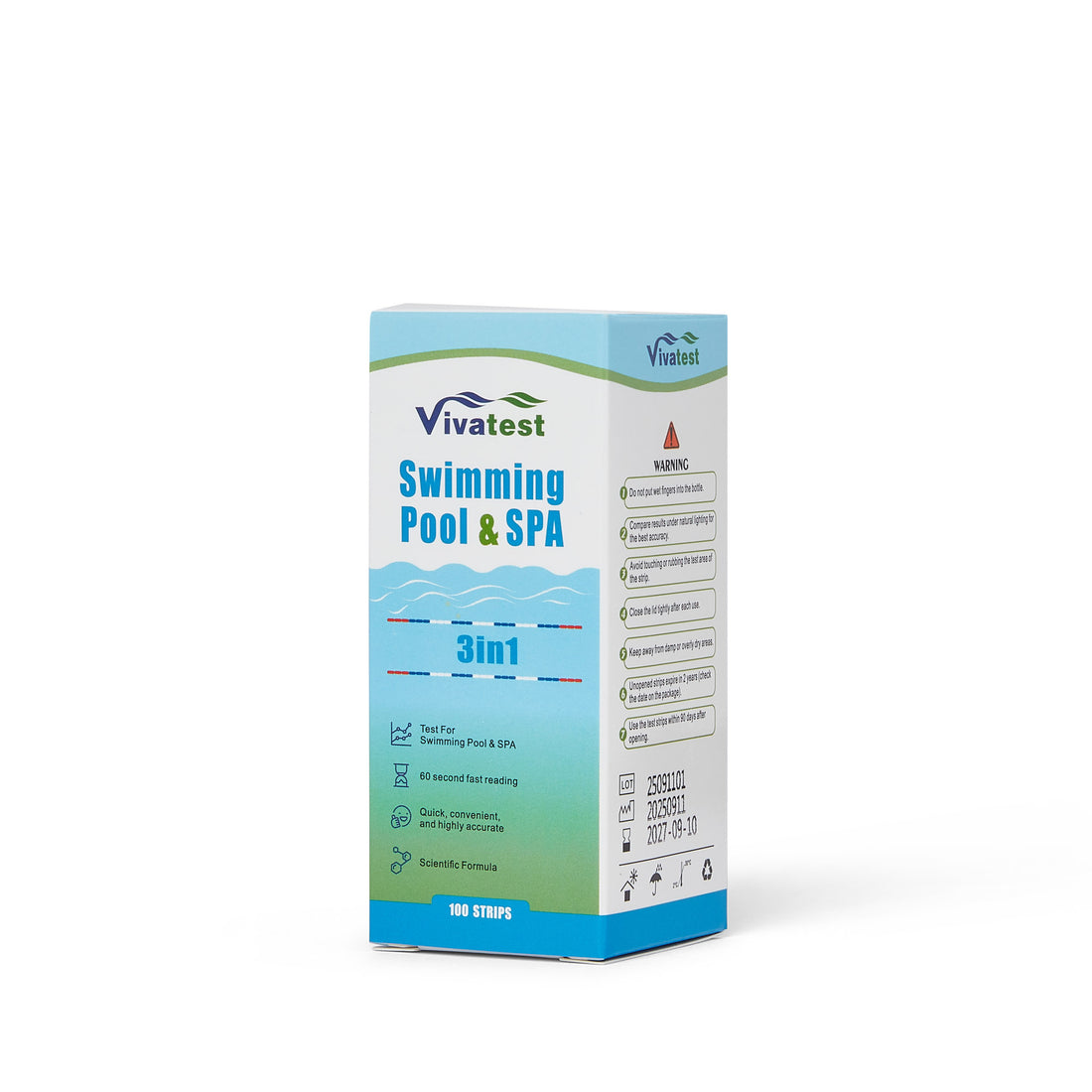 VivaTest Swimming Pool & Spa Test Strips 3-in-1 – Fast & Accurate Water Testing (100 Strips)