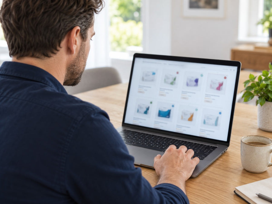 Person browsing a test kit range on a laptop